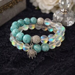 💙🐢 RARE RETIRED Ashley Bridget Turquoise Turtle Stack Set 🐢💙